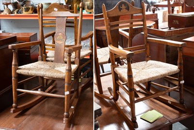 Lot 1278 - Two Arts and Crafts Oak Child's Rocking Chairs,...