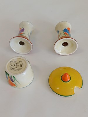Lot 569 - A Clarice Cliff Crocus Bizarre Globe Tea Set,...