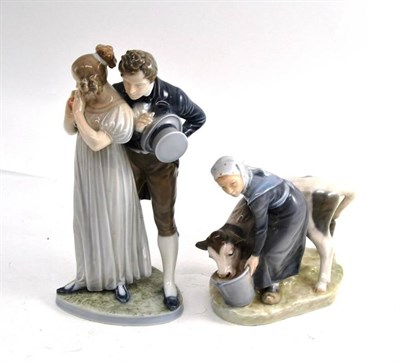 Lot 152 - A Royal Copenhagen figural group, 'The Proposal', model No.1680 and another group of a milk...