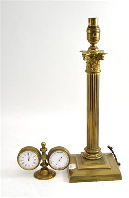 Lot 160 - Desk clock/barometer and a Corinthian lamp