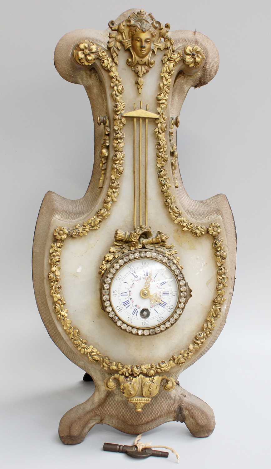 Lot 308 - A French Alabaster Lyre Form Cartel Wall...