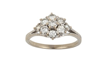 Lot 2385 - An 18 Carat White Gold Diamond Cluster Ring...