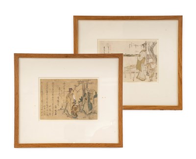 Lot 222 - Katsushiki Hokusai Families in gardens and...