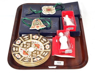 Lot 169 - Six Royal Crown Derby Christmas decorations, six plates and two Royal Copenhagen decorations