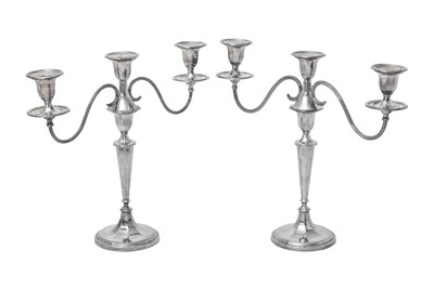Lot 2214 - A Pair of Elizabeth II Silver Three-Light Candleabra