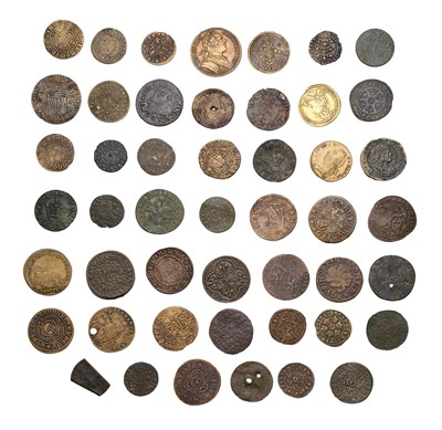 Lot 491 - Mixed Brass Jetons and Gaming Tokens, 48 in...