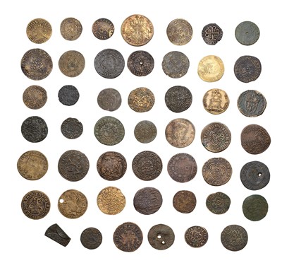 Lot 491 - Mixed Brass Jetons and Gaming Tokens, 48 in...