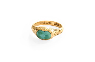 Lot 263 - An 18 Carat Gold Turquoise Ring, the oval...