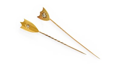 Lot 242 - Two Diamond Stick Pins, each of shield form...
