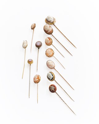 Lot 272 - Twelve Stick Pins, including cameo examples,...