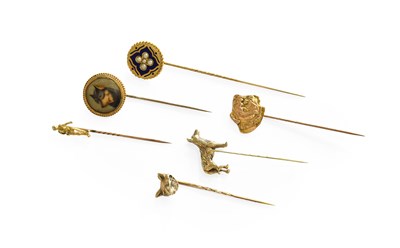 Lot 225 - Six Stick Pins, including an enamel and split...
