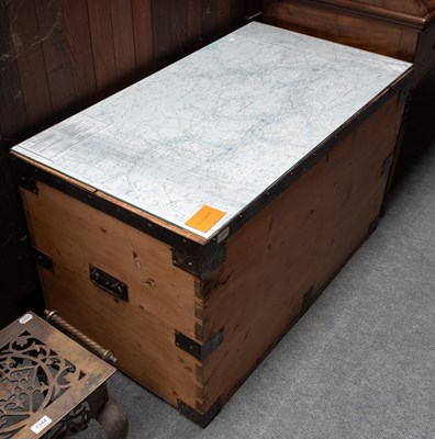 Lot 1345 - A Metal Bound Pine Trunk, the hinged top...