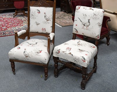 Lot 1308 - A Late Victorian Armchair and a Side Chair,...