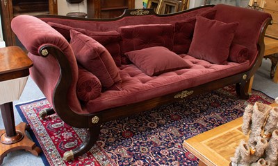 Lot 1213 - A Regency Mahogany Framed Scroll End Sofa,...