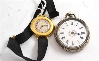 Lot 235 - A lady's 18ct gold wristwatch and silver fob watch