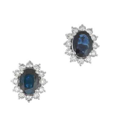 Lot 2331 - A Pair of Sapphire and Diamond Cluster...