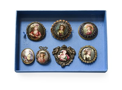 Lot 226 - Seven Paste and Enamel Miniature Brooches, of...