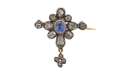 Lot 2279 - A Sapphire and Diamond Brooch the oval cut...