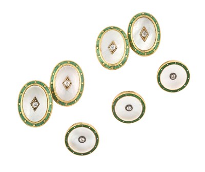 Lot 2427 - A Pair of Enamel, Mother-of-Pearl and Diamond...