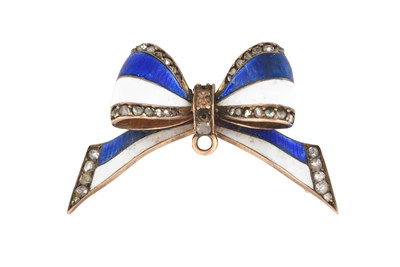 Lot 2423 - An Enamel and Diamond Brooch the bow motif...