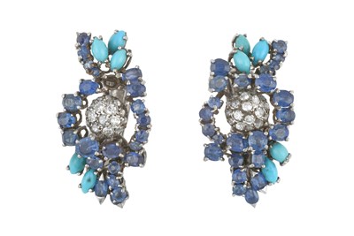 Lot 2251 - A Pair of Sapphire, Diamond and Turquoise...