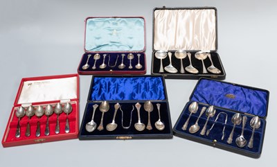 Lot 151 - A Collection of Assorted Cased Sets of Silver...