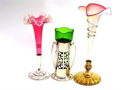 Lot 251 - Two glass trumpet epergnes and an Art Deco vase in stand