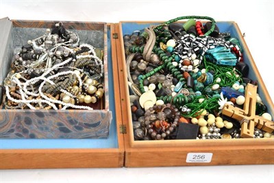 Lot 256 - Assorted costume jewellery in two boxes including beads, necklaces, etc