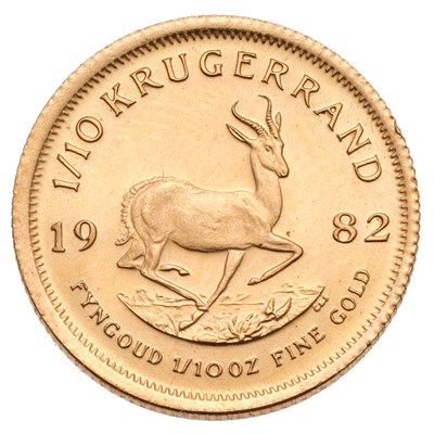 Lot 410 - South Africa, 1/10 oz Krugerrand 1982, obv....