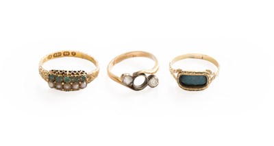 Lot 310 - A 15 Carat Gold Emerald and Split Pearl Two...