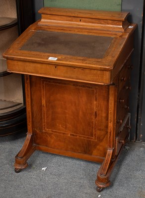 Lot 1246 - A Crossbanded Walnut Davenport, with satinwood...