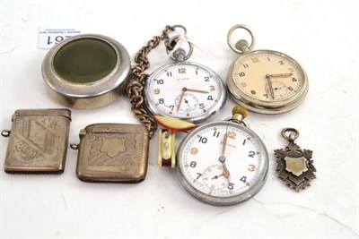 Lot 261 - Three military issue pocket watches and two silver vesta cases