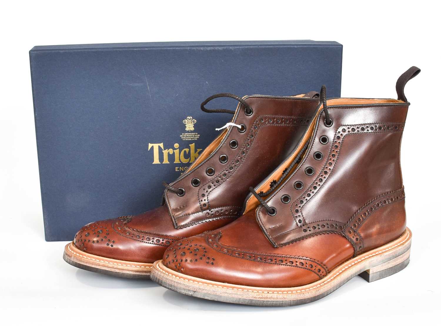 Lot 1083 - Pair of Trickers Dark Tan Leather Brogue Boots,...