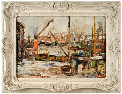 Lot 21 - James Kay RSA, RSW (1858-1942) "Kingston Dock"...