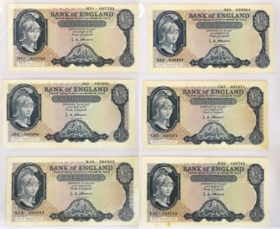 Lot 504 - Bank of England, 6x Five Pounds, O'Brien...