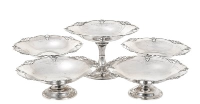 Lot 2166 - A Graduated Set of Five Silver Pedestal-Bowls