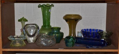 Lot 276 - Twelve pieces of assorted glassware including a Loetz vase, rolling pin etc