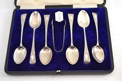 Lot 281 - A set of early Victorian bright-cut teaspoons, London 1837, later cased