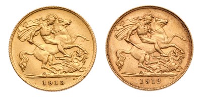 Lot 345 - 2x George V, Half Sovereigns, 1912 and 1913;...