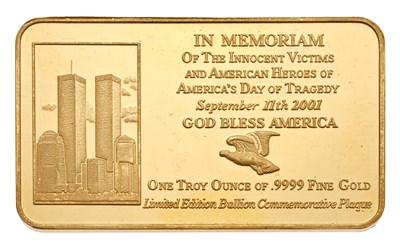 Lot 418 - USA, 1oz Gold Ingot, September 11th memorial...