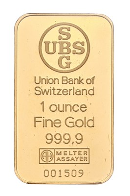 Lot 412 - Union Bank of Switzerland, 1oz Gold Ingot, no....