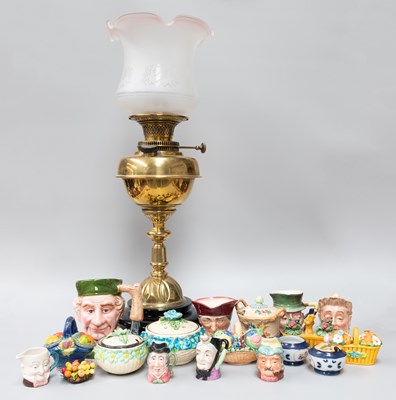 Lot 461 - A Brass Oil Lamp and Shade, together with a...