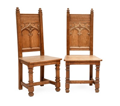 Lot 542 - A Pair of Victorian Gothic Revival Hall Chairs,...