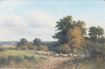 Lot 1058 - S* Jowett (19th century) Sheep on a rural lane...