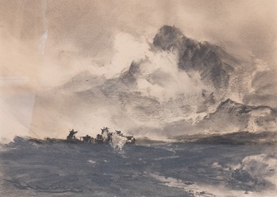 Lot 1057 - Frank Wasley (1854-1934) Cattle in a...
