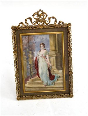 Lot 304 - Portrait of ";Princess Louise"; on a staircase, indistinctly signed in a fancy gilt frame