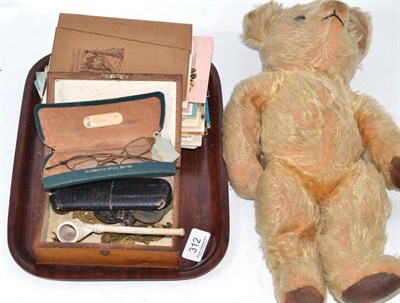 Lot 312 - English plush Teddy bear, postcards, collectables