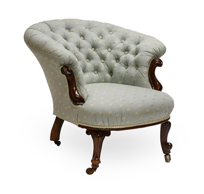 Lot 591 - A Victorian Walnut-Framed Tub-Shaped Armchair,...