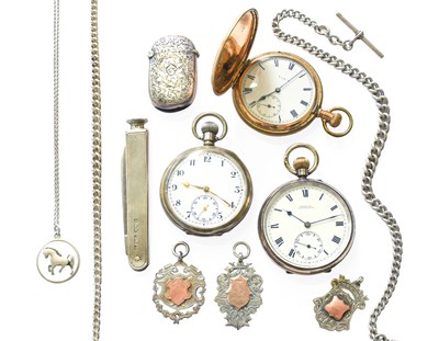 Lot 212 - Two Silver Pocket Watches, plated pocket watch,...