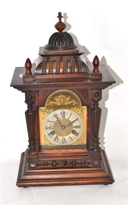 Lot 315 - Oak mantel clock and box of sundry including a jet book pendant on a jet bead watch chain